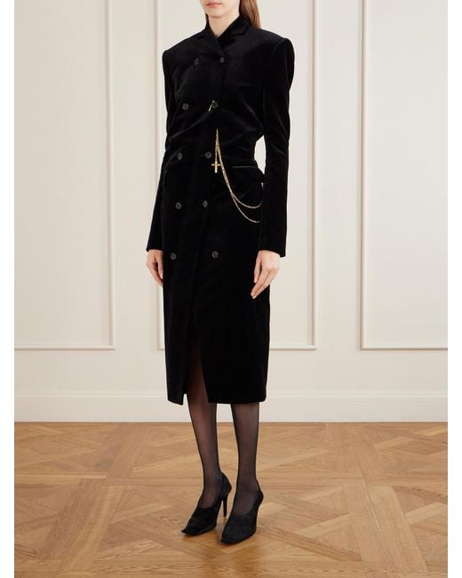 Khaite Blue Rolon Velvet Cotton-Blend Double-Breasted Coat