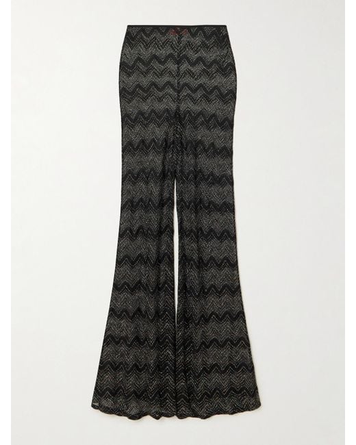 Missoni Black Metallic Crochet-Knit Flared Pants