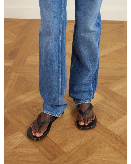 Bottega Veneta Black Sampieri Flat Thong Rubber Flip Flops