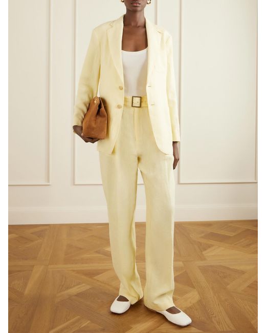Polo Ralph Lauren Yellow Belted Linen Wide-Leg Pants