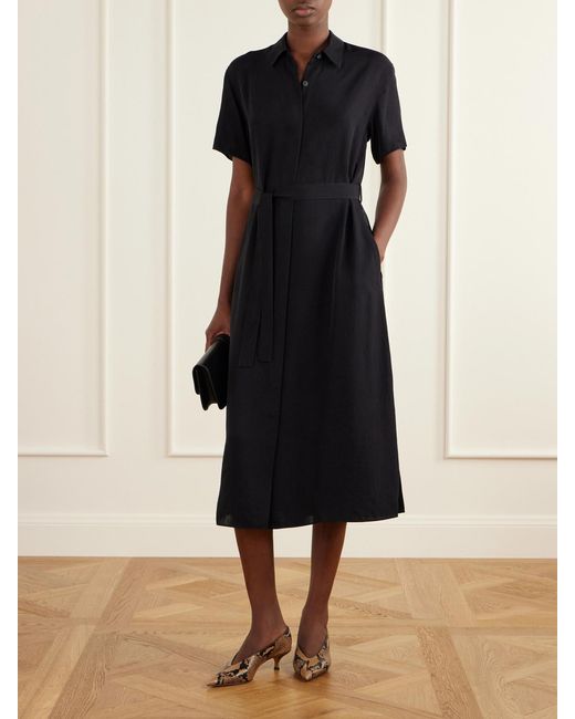 Theory Black Belted Crepe Midi Dress