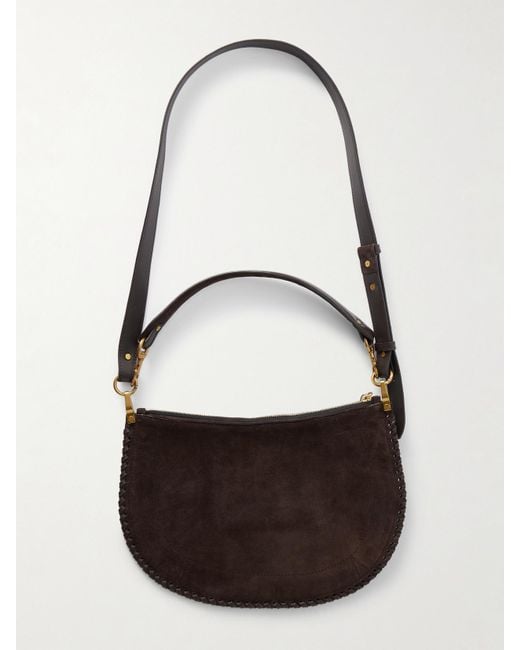 Isabel Marant White Oskan Soft Zipped Schultertasche Aus Veloursleder Mit Lederbesätzen Und Details Im Überwendlichstich