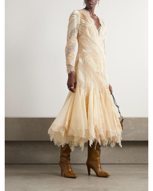 Zimmermann Natural Eden Ruffled Paneled Lace-Trimmed Devoré-Velvet And Linen Maxi Dress
