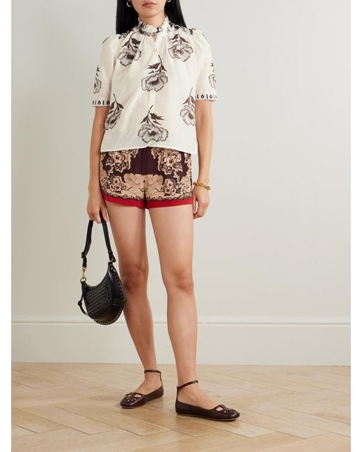 Alix Of Bohemia Natural Winn Obsidian Poppy Floral-Print Cotton And Silk-Blend Blouse