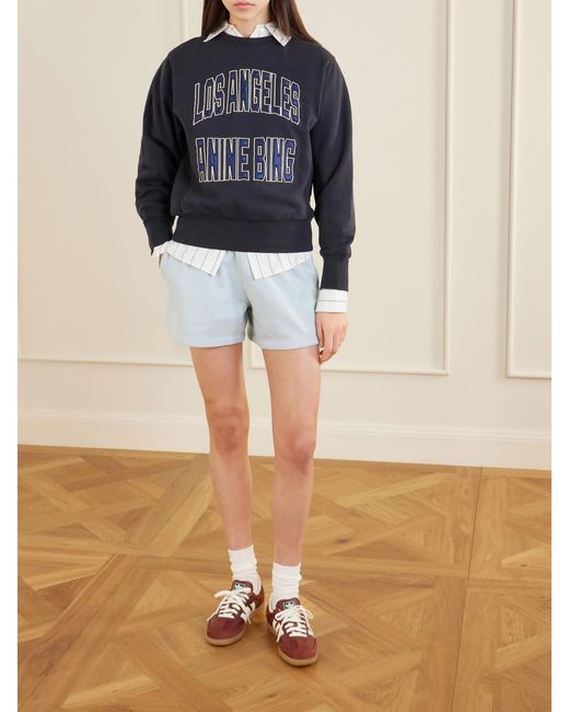 Anine Bing Blue Kam Shorts Aus Baumwoll-Jersey Mit Stickerei