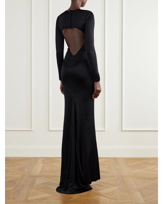 Co. Black Backless Paneled Satin Maxi Dress