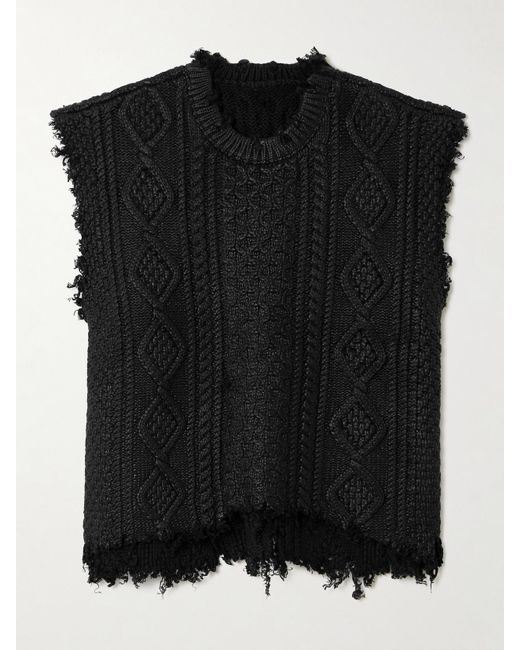 Pull Sans Manches En Coton Enduit À Mailles Torsadées Effet Vieilli R13 en coloris Black