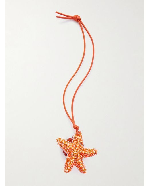 Loewe White Paula's Ibiza Star Anagram Taschenanhänger Aus Leder Mit Zierperlen