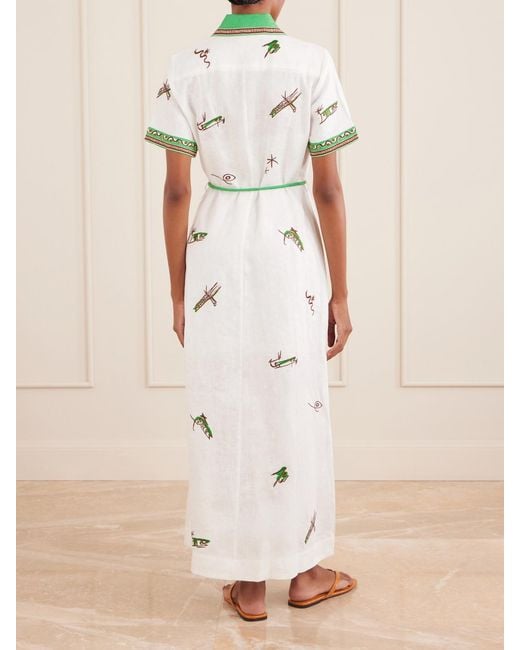 ALÉMAIS Natural Wanda Belted Embroidered Linen Midi Shirt Dress