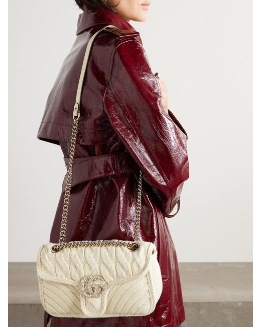 Sac Porté Épaule En Mailles Torsadées À Finitions En Cuir Et À Cristaux Gg Marmont 2.0 Gucci en coloris Natural
