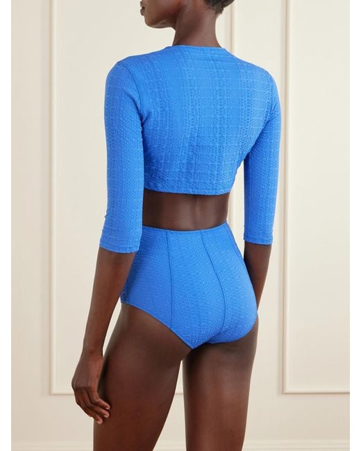 Lisa Marie Fernandez Blue Cropped Seersucker Cardigan