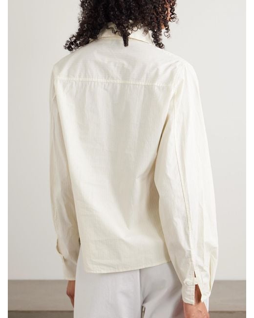Deiji Studios Natural Cami Paneled Pintucked Striped Organic Cotton-Poplin Shirt