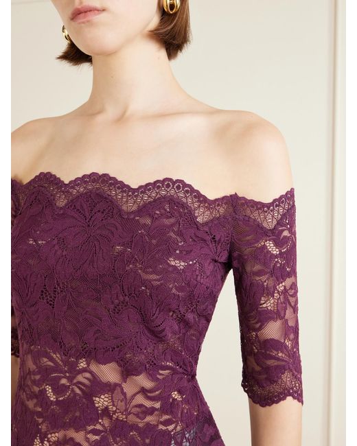 Rabanne Purple Off-The-Shoulder Lace Blouse