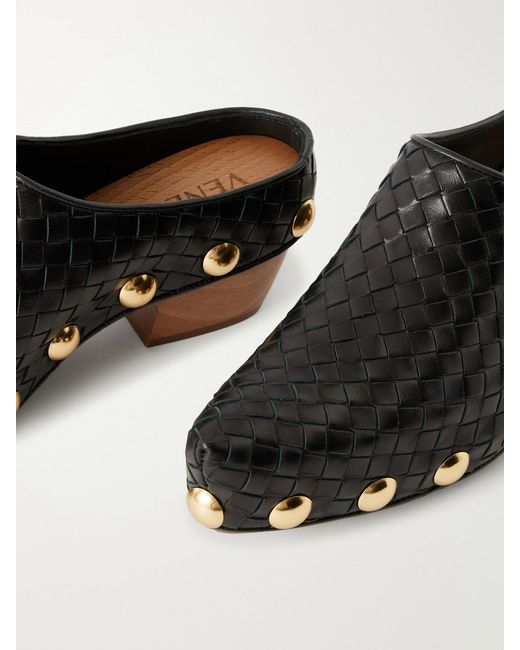 Bottega Veneta Black Gondola Studded Intrecciato Leather Clogs