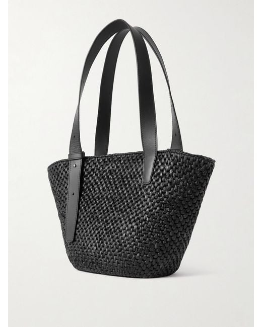 LIE STUDIO Black The Bianca Small Leather-Trimmed Raffia Tote