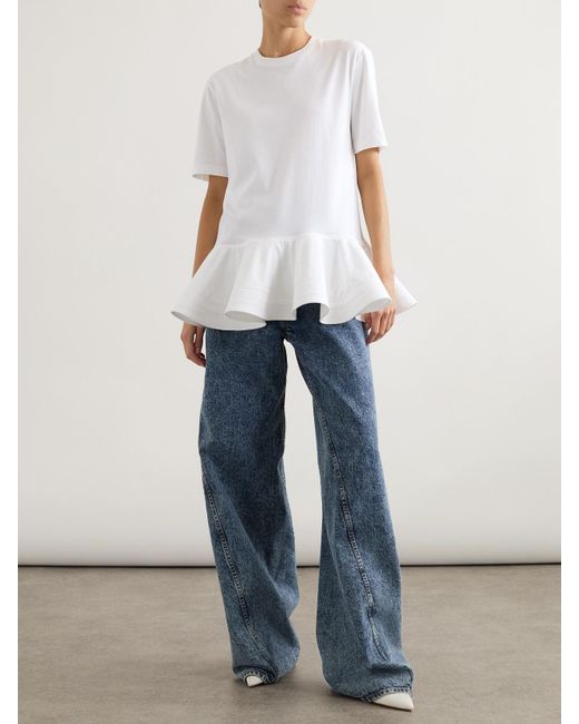 T-Shirt Oversize À Basque En Jersey De Coton À Finitions En Popeline Alaïa en coloris White