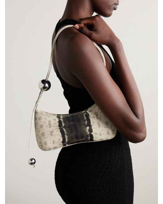 Jacquemus White Le Bisou Perle Embellished Snake-Effect Leather Shoulder Bag