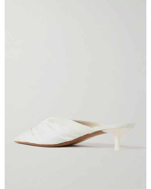 Neous White Maia Velvet-Trimmed Ruched Cady Mules