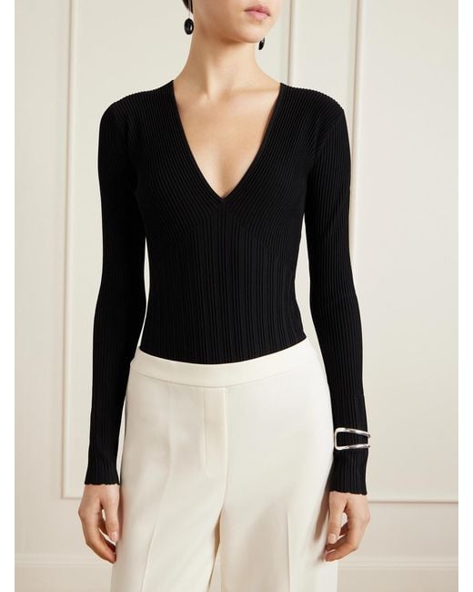 Maria McManus Black Recycled Ribbed-Knit Bodysuit