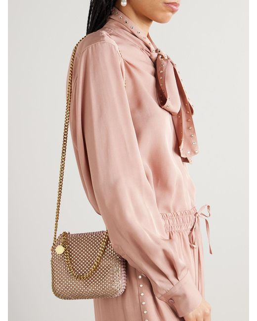 Stella McCartney Natural Falabella Tiny Crystal-Embellished Satin Shoulder Bag