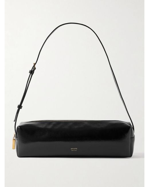 Khaite Black Kye Glossed-Leather Shoulder Bag