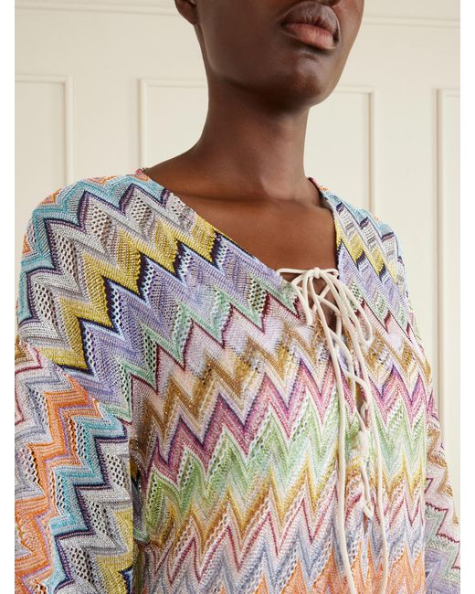 Missoni White Striped Metallic Crochet-Knit Coverup