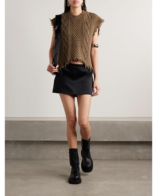 R13 Brown Boyfriend Frayed Cable-Knit Wool-Blend Vest