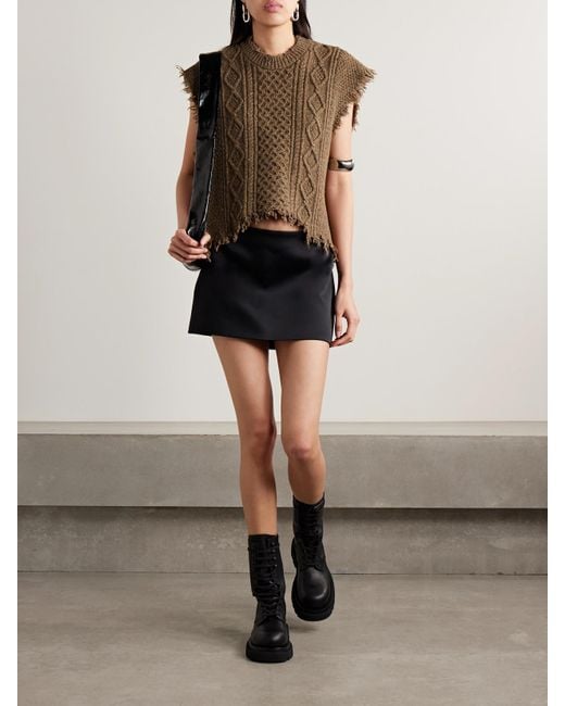 R13 Brown Boyfriend Frayed Cable-Knit Wool-Blend Vest