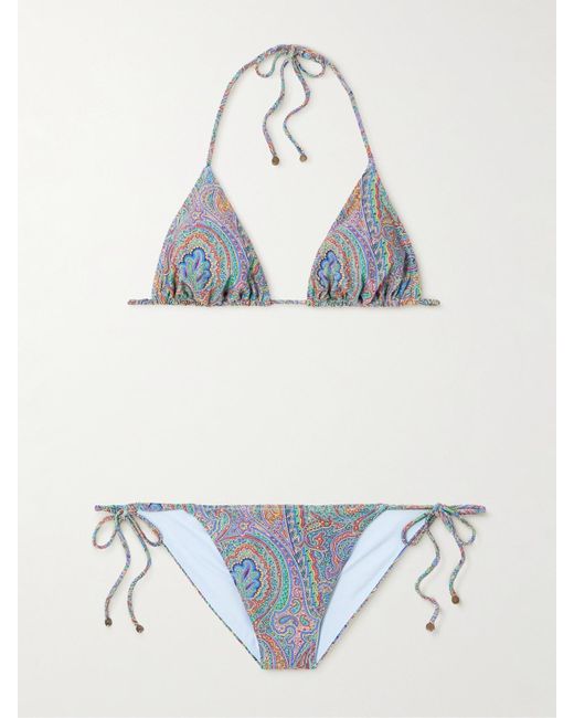 Etro Gray Paisley-Print Triangle Bikini