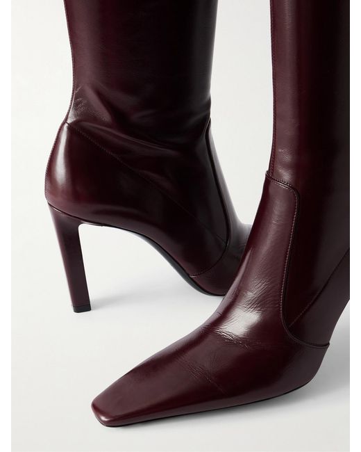 Saint Laurent Brown Francoise Glossed-Leather Knee Boots