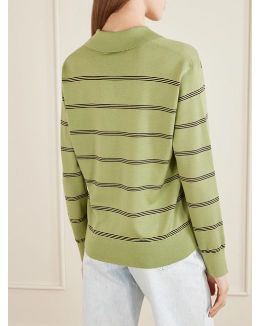 Dries Van Noten Green Striped Merino Wool Polo Shirt