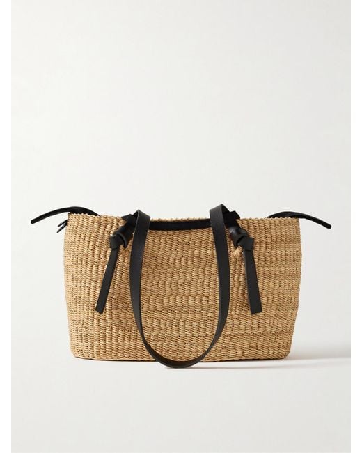 Muuñ Natural Zorro Leather-Trimmed Woven Straw Tote