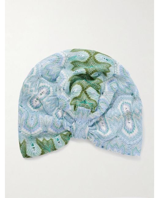 Missoni Blue Metallic Crochet-Knit Turban