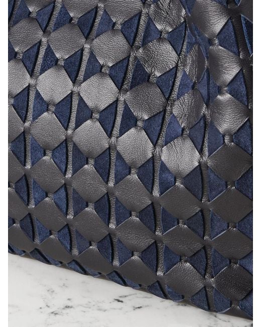 Serapian Blue Schultertasche Aus Geflochtenem Leder Und Veloursleder