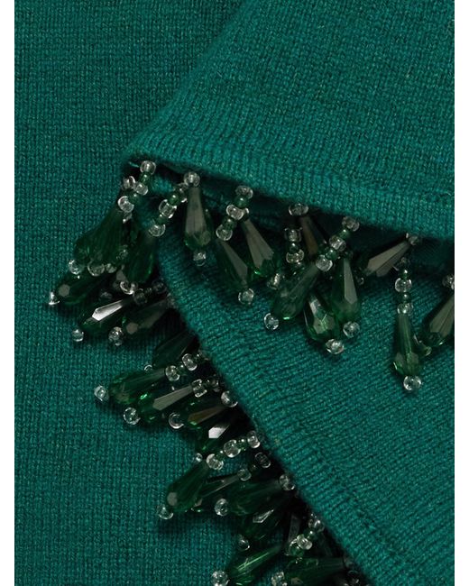 Bode Green Fringed Bead-Embellished Wool And Cashmere-Blend Top