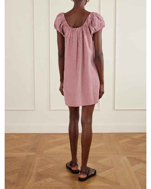 Doen Pink Julia Gathered Checked Organic Cotton Midi Dress
