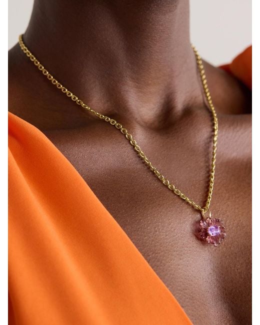 Irene Neuwirth Pink Tropical Flower 18-Karat Rose, Tourmaline And Sapphire Pendant