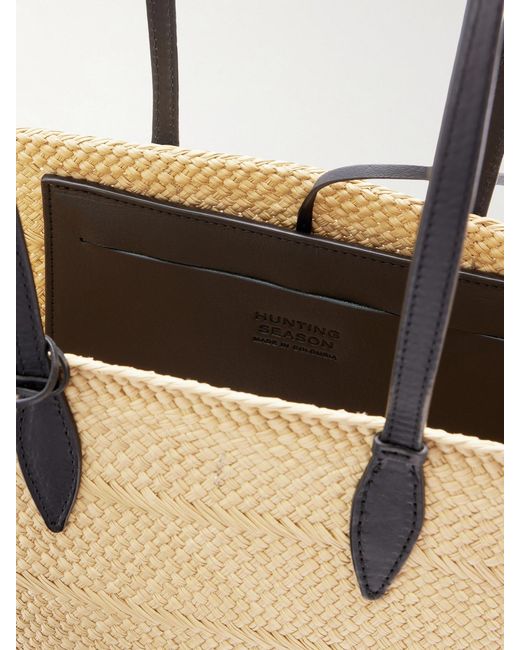 Hunting Season Natural Trapeze Basket Leather-Trimmed Raffia Tote