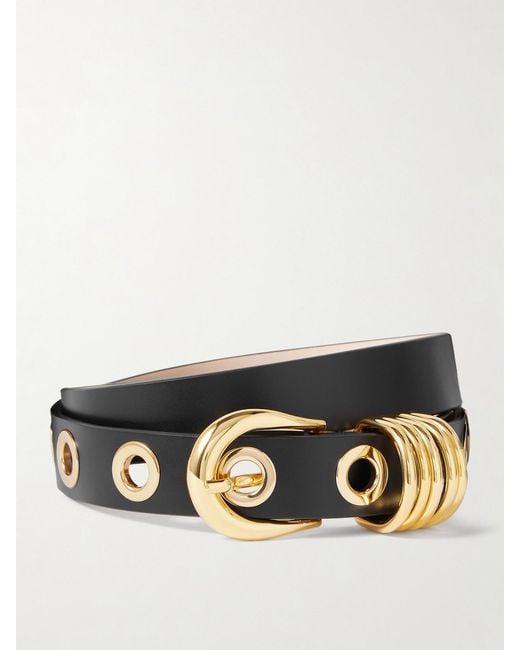 DEHANCHE Black Hollyhock Rivet Eyelet-Embellished Leather Waist Belt