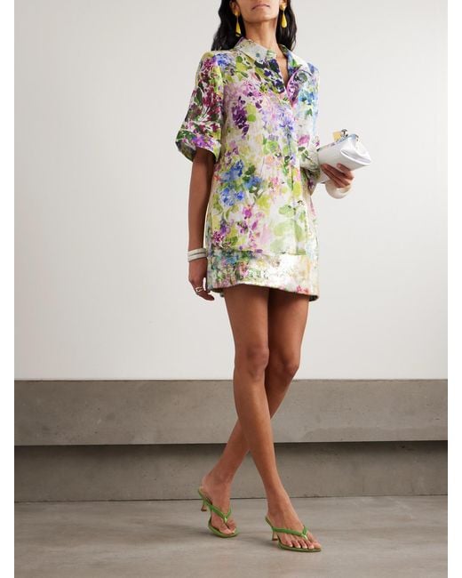 Aje. Metallic Dahlia Floral-Print Sequined Mesh Mini Skirt