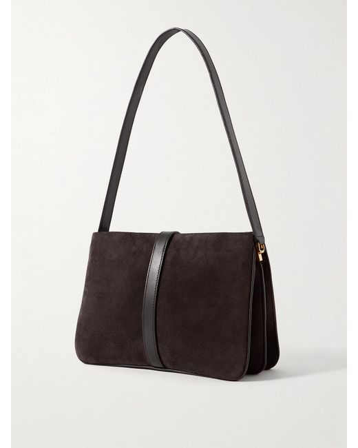 Nili Lotan Black Jane Leather-Trimmed Suede Shoulder Bag