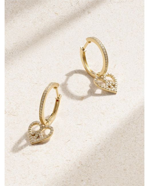 Sydney Evan Natural Peace Love 14-Karat Diamond Hoop Earrings