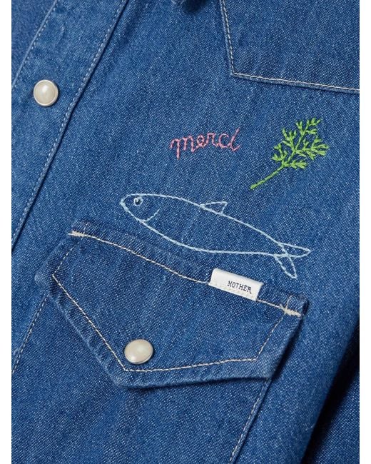 Mother Blue All My Eyes Embroidered Denim Shirt