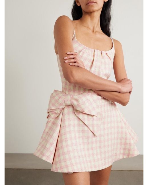 ShuShu/Tong Pink Bow-Detailed Checked Tweed Mini Dress