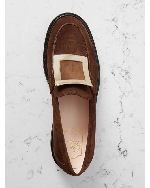 Roger Vivier Brown Viv Rangers Buckled Suede Loafers