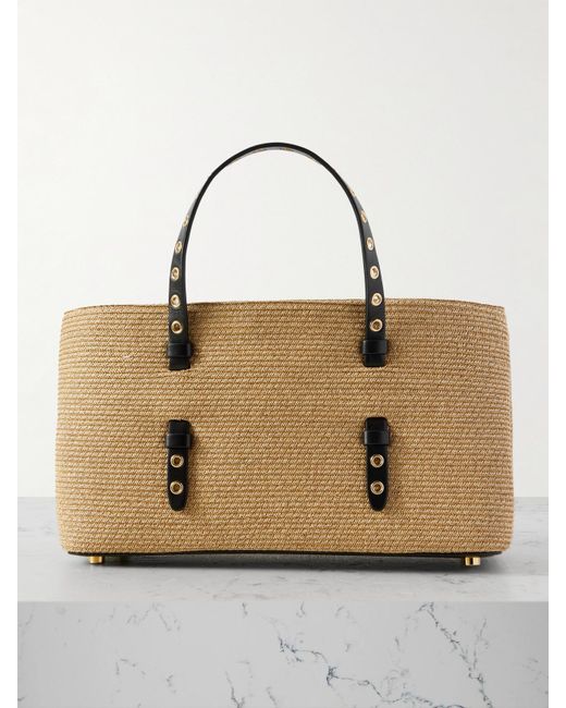 Alaïa Natural Mena E/W Medium Eyelet-Embellished Leather-Trimmed Raffia Tote