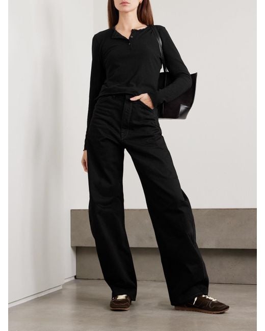 James Perse Black Slub Cotton-Jersey Henley Top