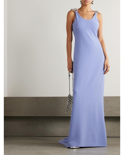 Stella McCartney Blue Robe Aus Crêpe Mit Verzierungen