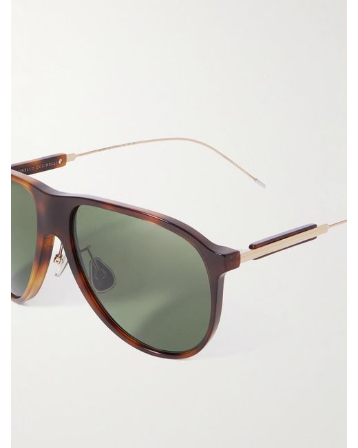 Brunello Cucinelli Green Aviator-Style Acetate And-Tone Sunglasses