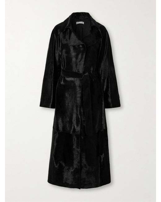 Nour Hammour Black Althea Belted Cow Hair Coat